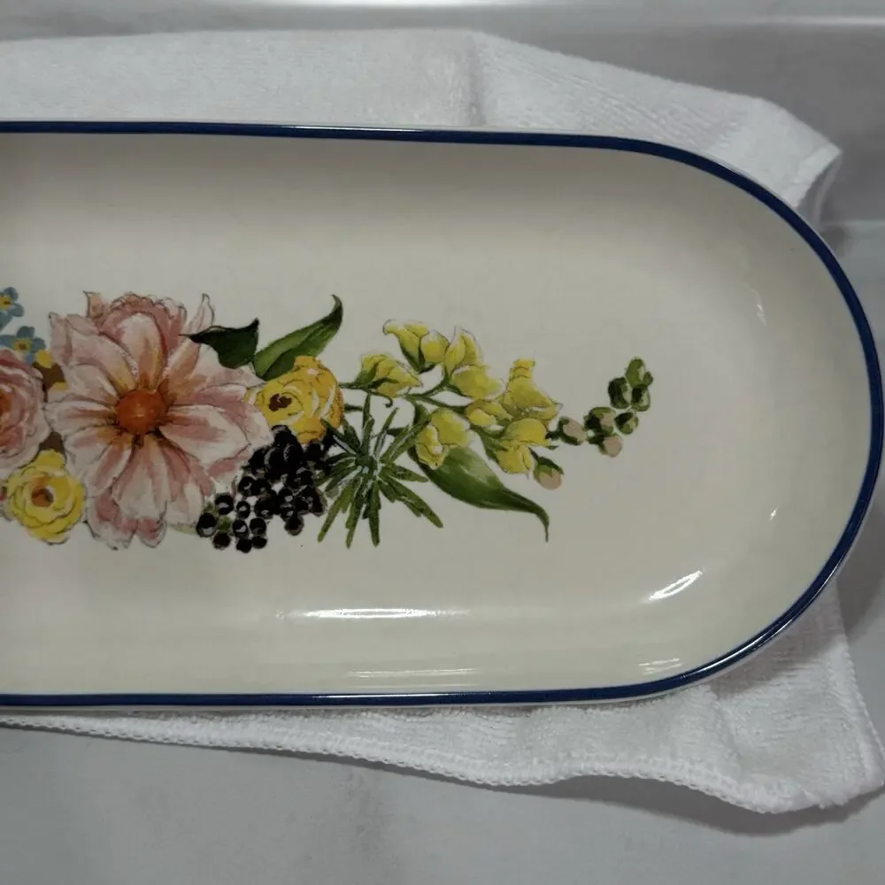 Pottery Barn Rimsk Platter Floral Oval Stoneware Spring